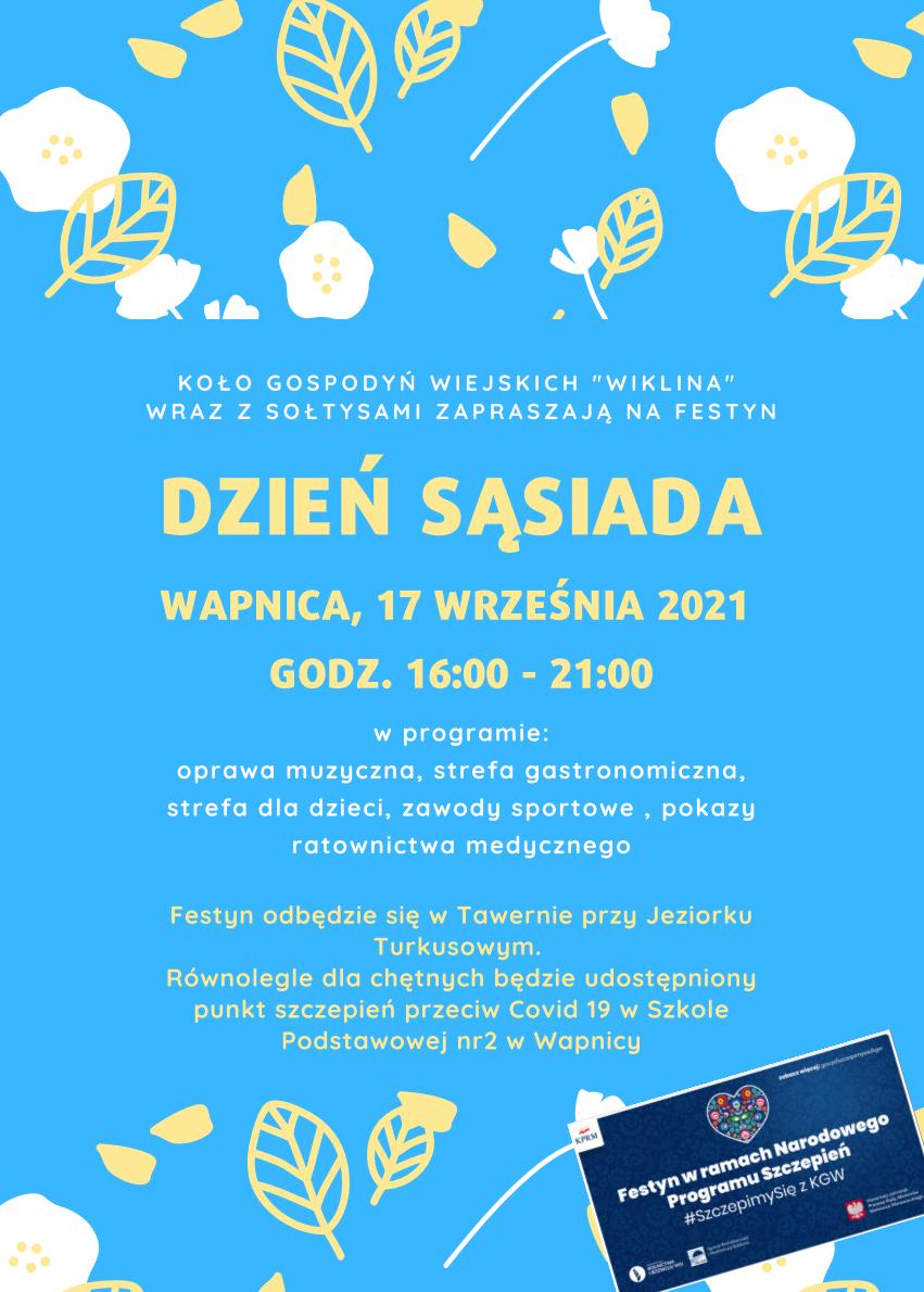 zaproszenie na dzień sąsiada, Wapnica 17 września godz. 16:00 - 21:00